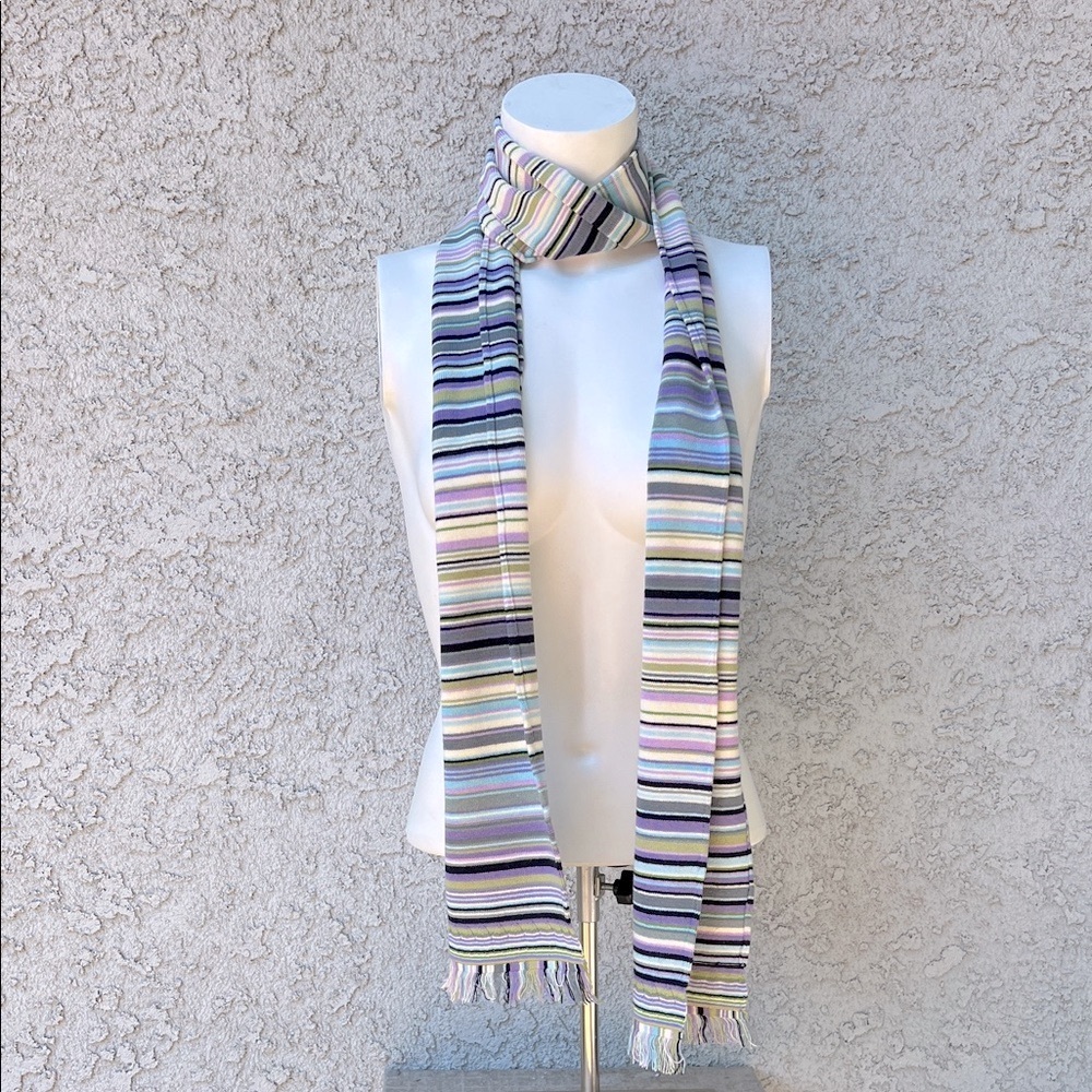 Striped Multicolor Scarf Knitted Accessory Winter Fall Spring All Seasons Chic